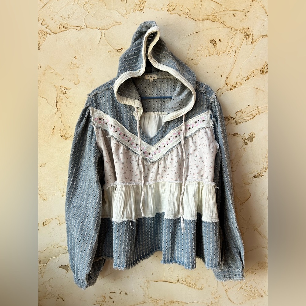 POL Denim Whisper Patchwork Oversized Hoodie Top … - image 3